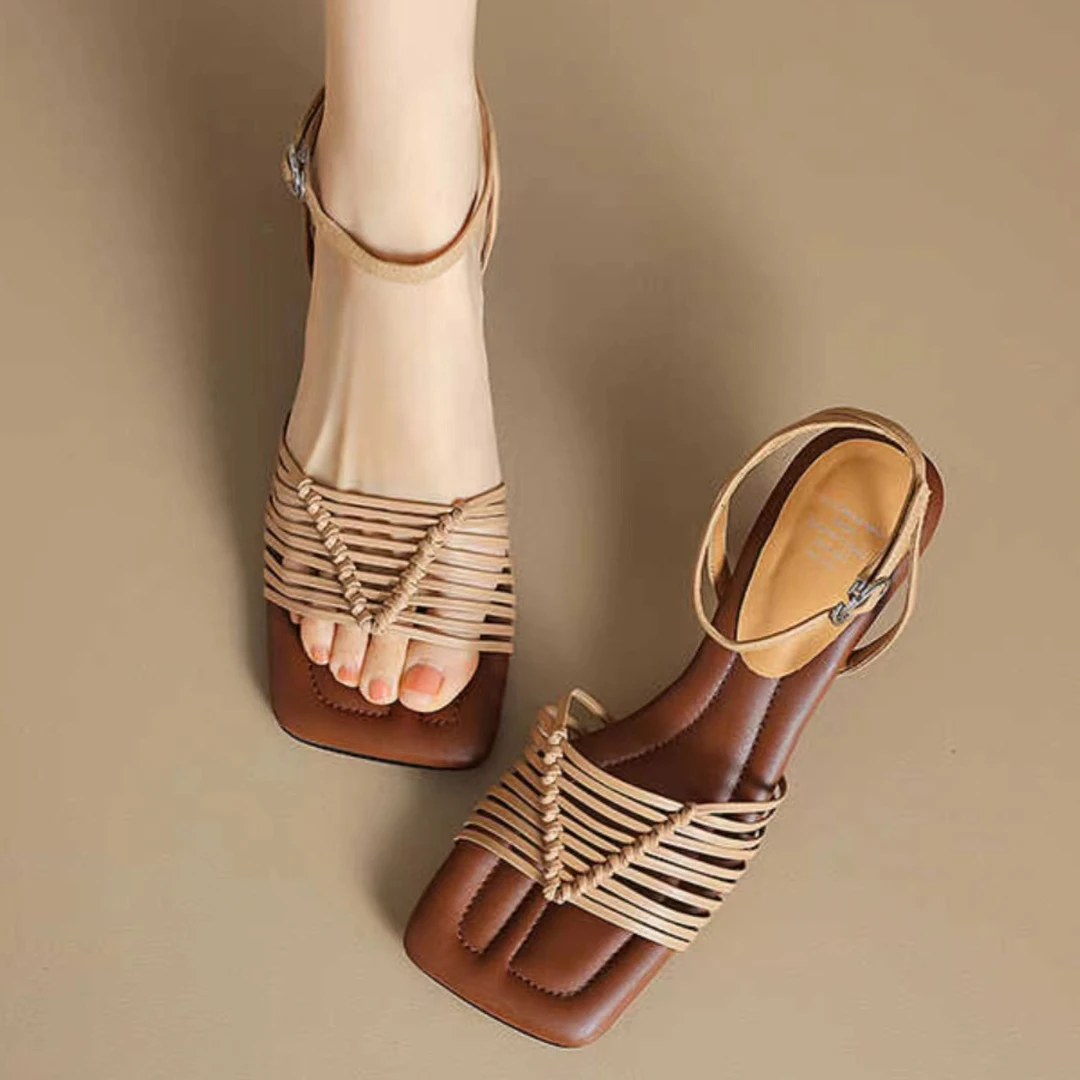 手工编织方头高跟凉鞋女款2025新款爆款百搭小众鞋子凉鞋女夏外穿