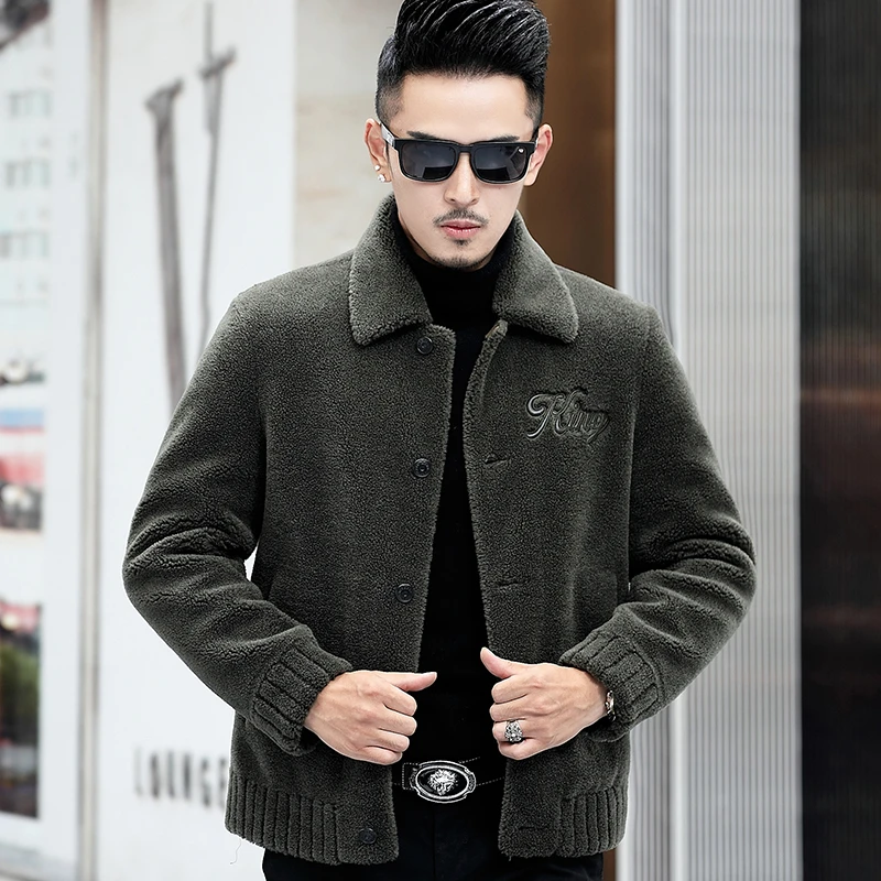 男冬季羊羔绒短款翻领夹克羊剪绒大衣海宁皮衣外套厚