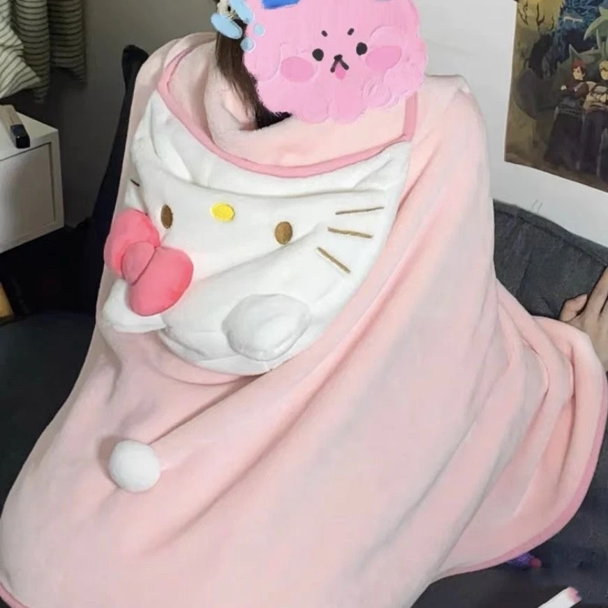 【拾光】kt猫粉嫩少女心毯子凯蒂猫披风斗篷宅人宿舍空调毯子披肩