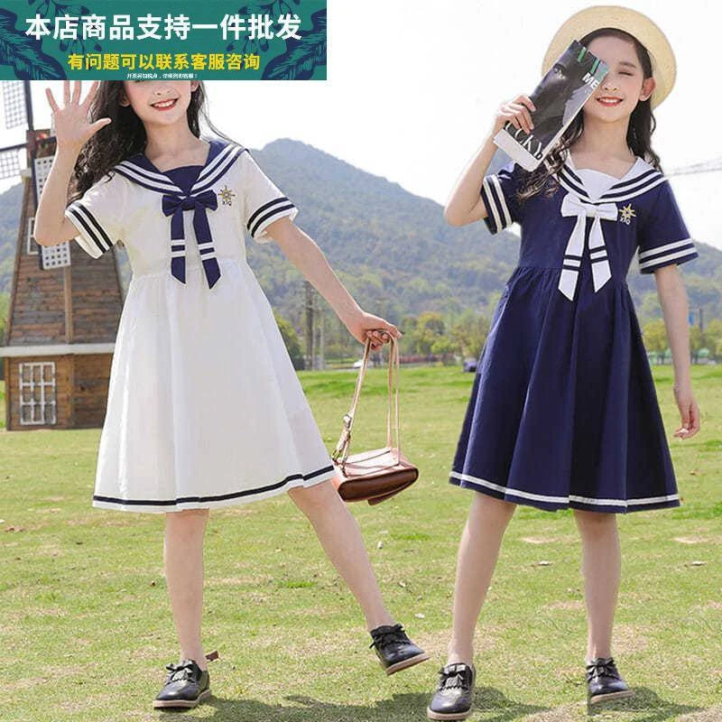 儿童连衣裙海军风2023新款学院风洋气女童小学生夏装海军领裙子女