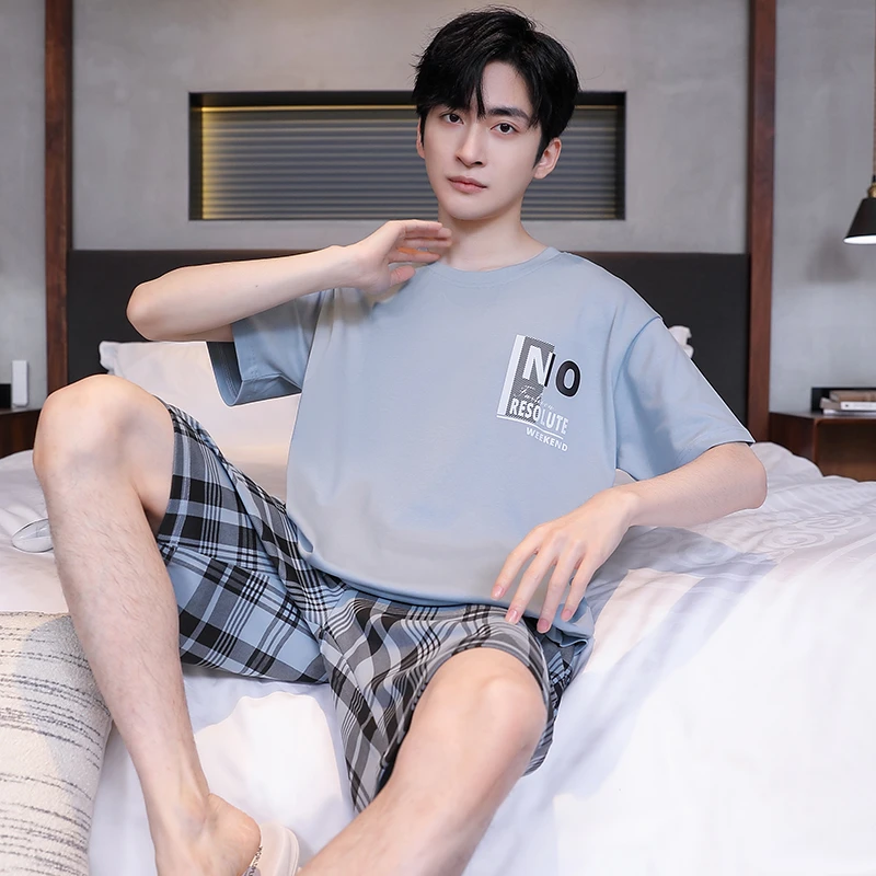 夏季睡衣短袖短裤夏天韩版宽松套装男士大码时尚学生可外穿家居服