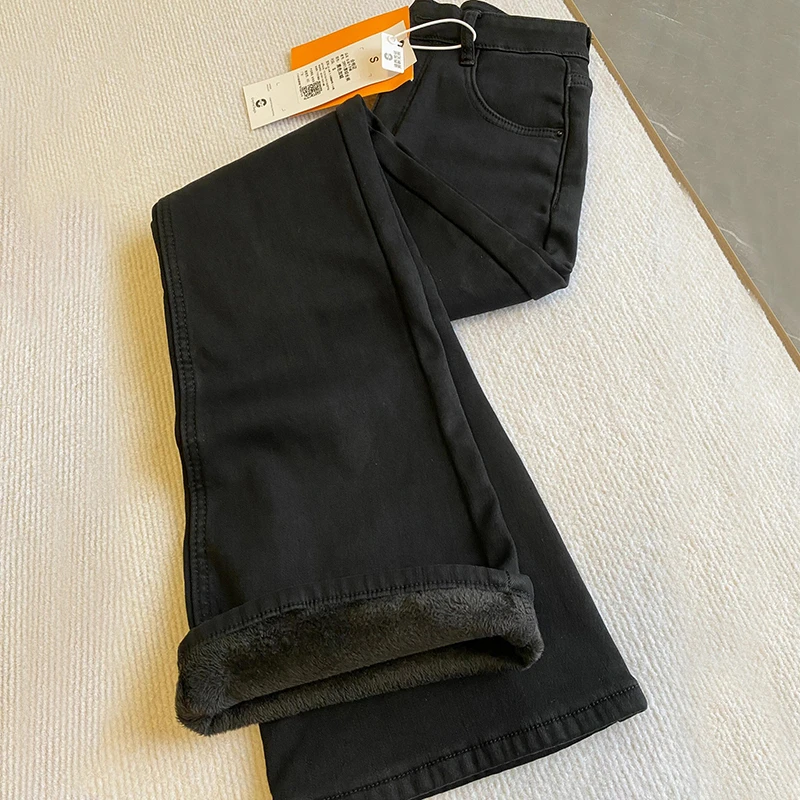 加绒喇叭裤女秋冬2025年新款爆款高腰显瘦加厚黑色冬季微喇牛仔裤