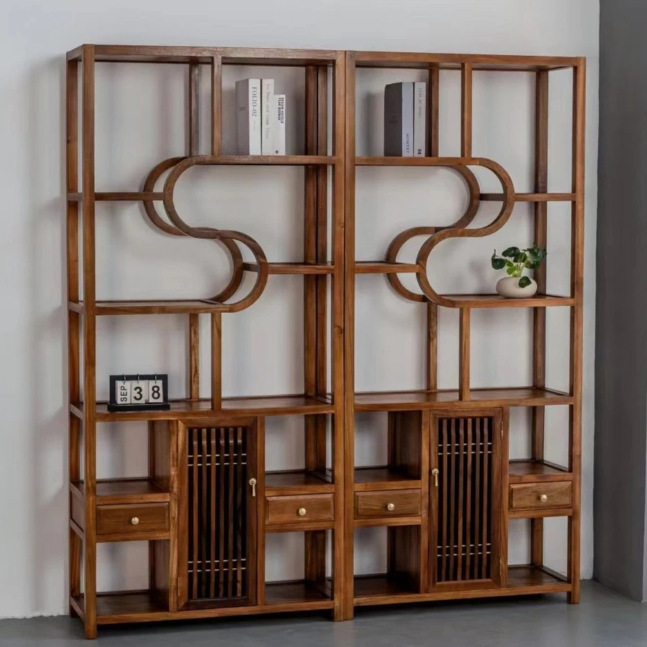 063胡桃木曲柳博古架2件套 大板厂满春 纯料两件套98×36×198