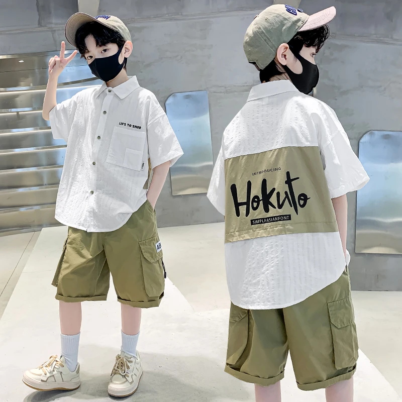 【潮童衬衫套装】夏季服装童装男童夏装套装短袖儿童裤子两件套