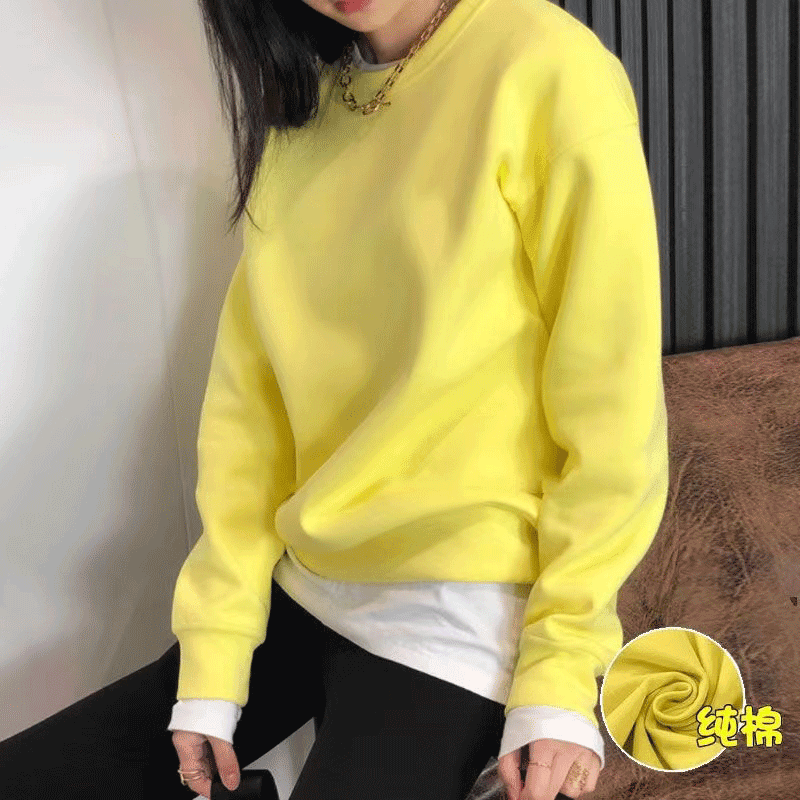 加绒卫衣女2024秋冬新款韩版宽松加厚保暖圆领上衣设计感小众长袖