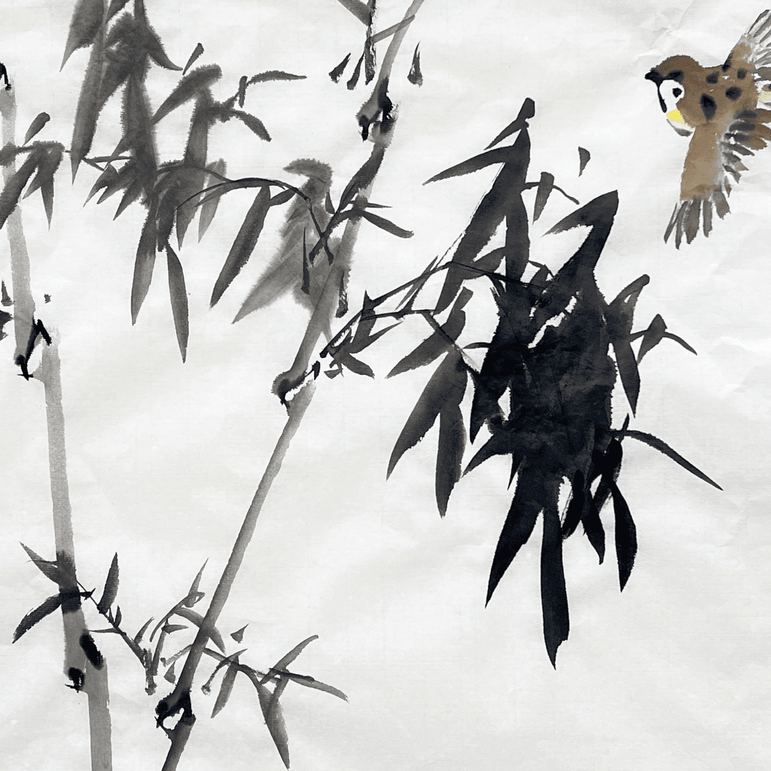 墨竹麻雀写意作品