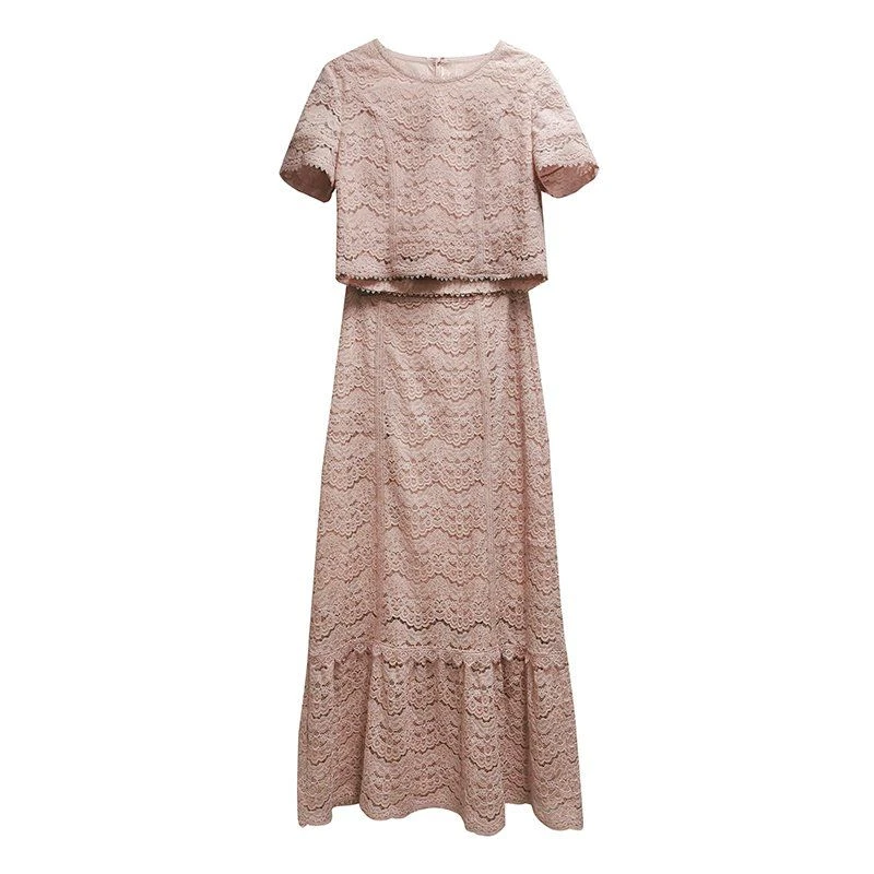 【小魏】夏季时尚气质提花蕾丝女士圆领套装