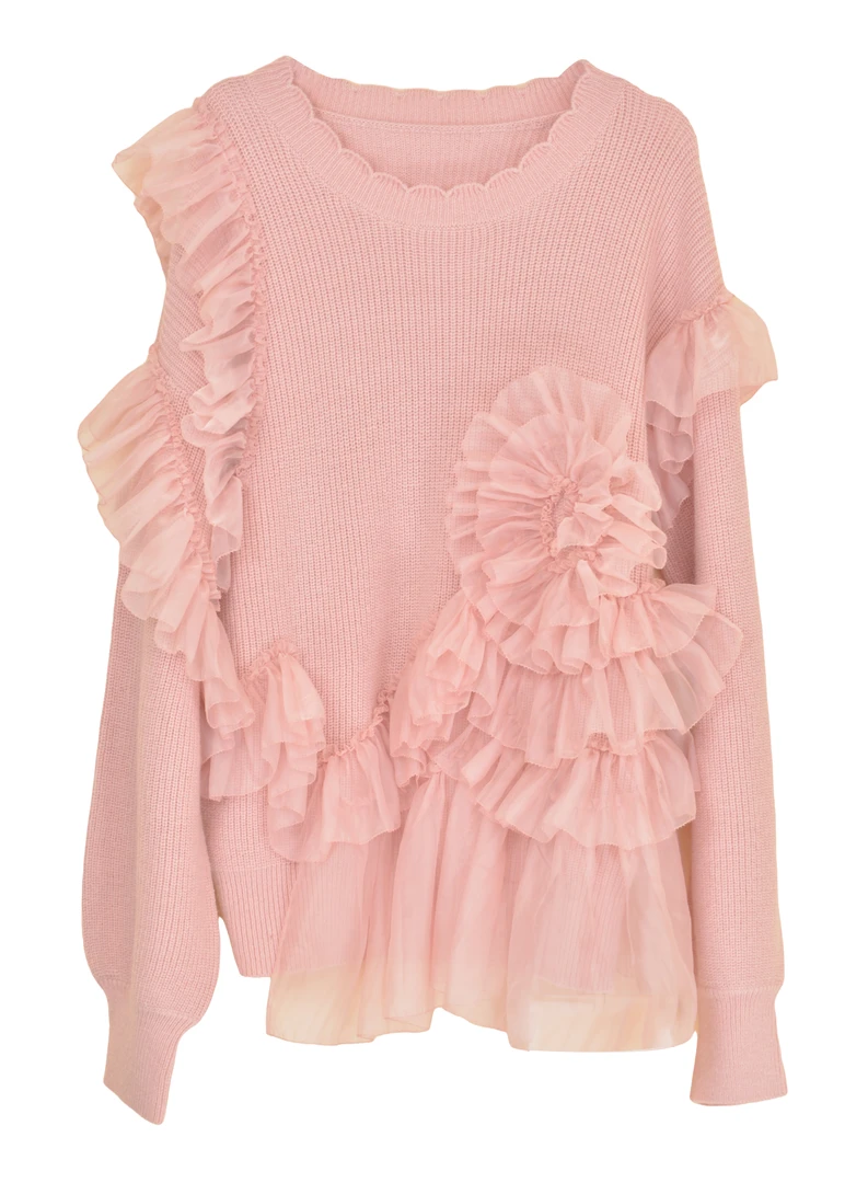 【露露精选】蕾丝气质针织时尚休闲宽松毛衣 CS0004