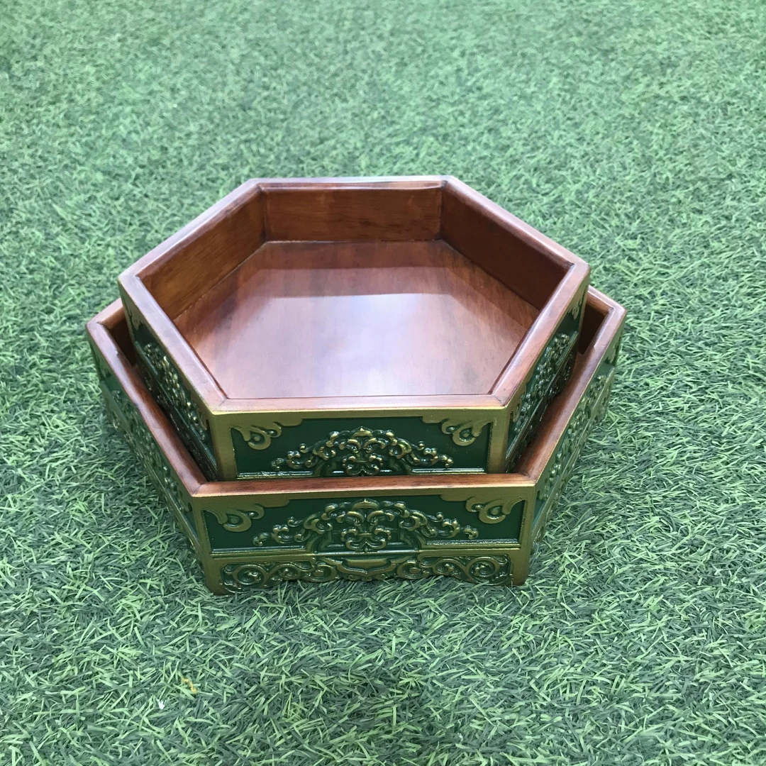 蒙古特色餐具木制六角盘手把肉盘奶食品盘点心盘创意家用复古手工