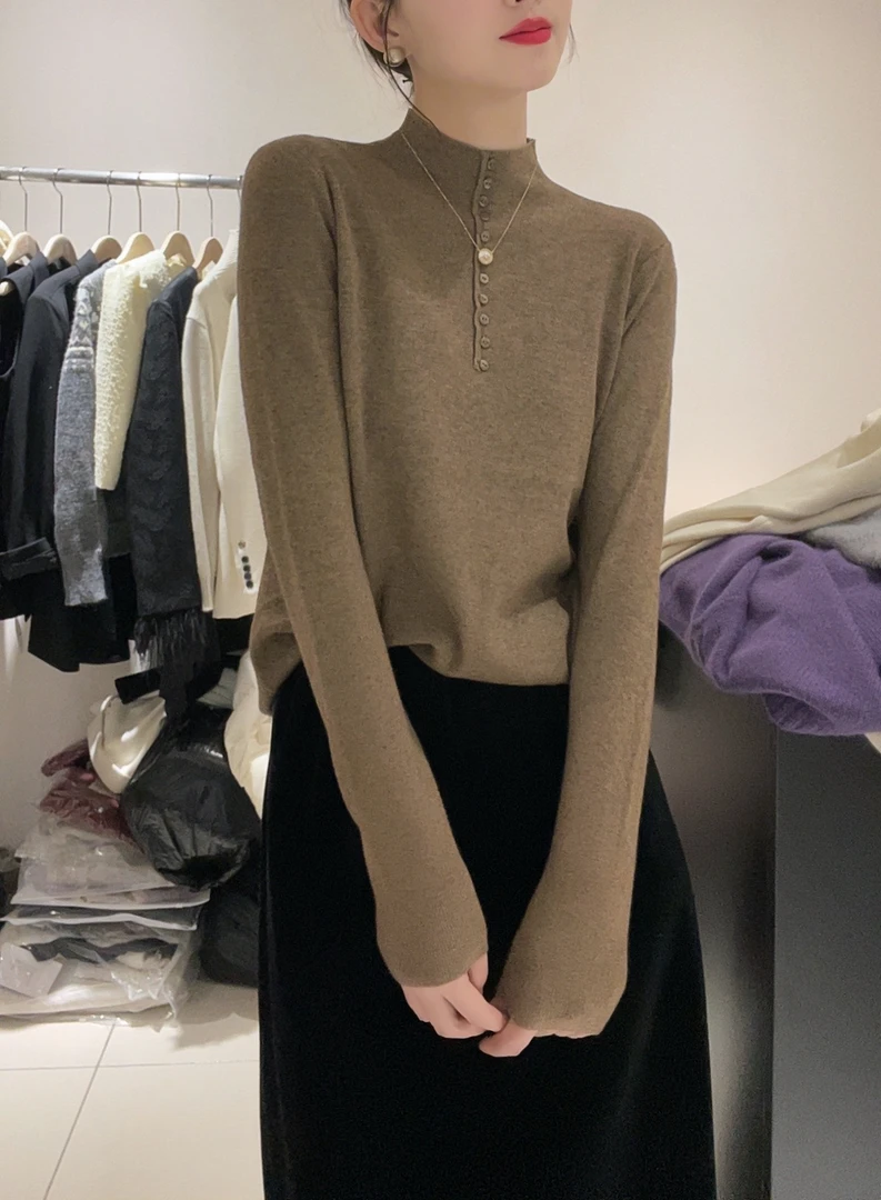 【小乔定制】新款修身显瘦百搭短款半高领圆领长袖针织衫毛衣