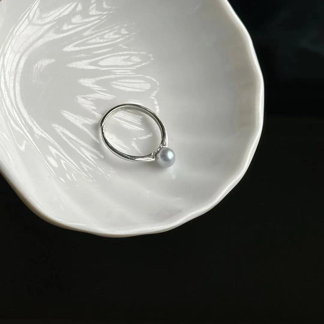 山与湖珠宝【幻蓝】S925银天然海水真多麻戒指