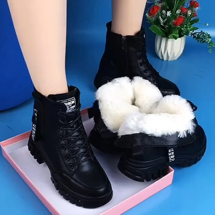 真软皮雪地靴女2023爆款冬季皮毛一体加绒加厚棉靴平底保暖棉鞋女
