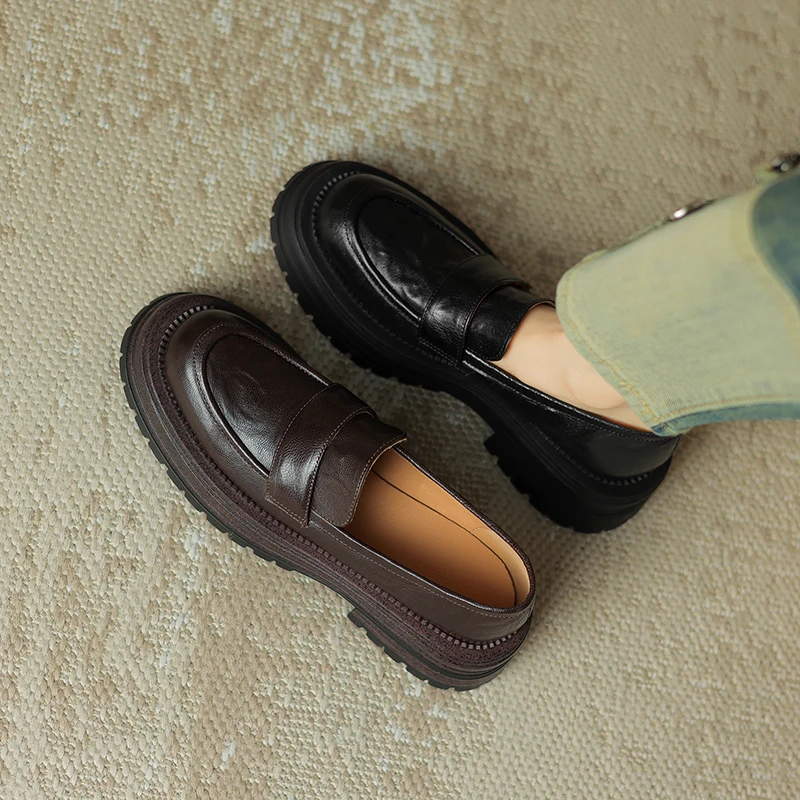 【BQ】英伦风复古厚底圆头乐福鞋女春季百搭软底小皮鞋单鞋M8868-5