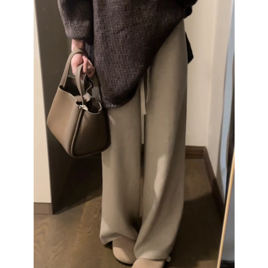 加厚厚实垂感针织裤~直筒加绒秋冬窄版外穿牡丹白色2023牡丹裤