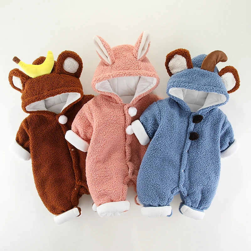 朵猫猫婴儿连体衣加厚绒颗粒绒爬服新生儿冬季加绒哈衣宝宝衣服