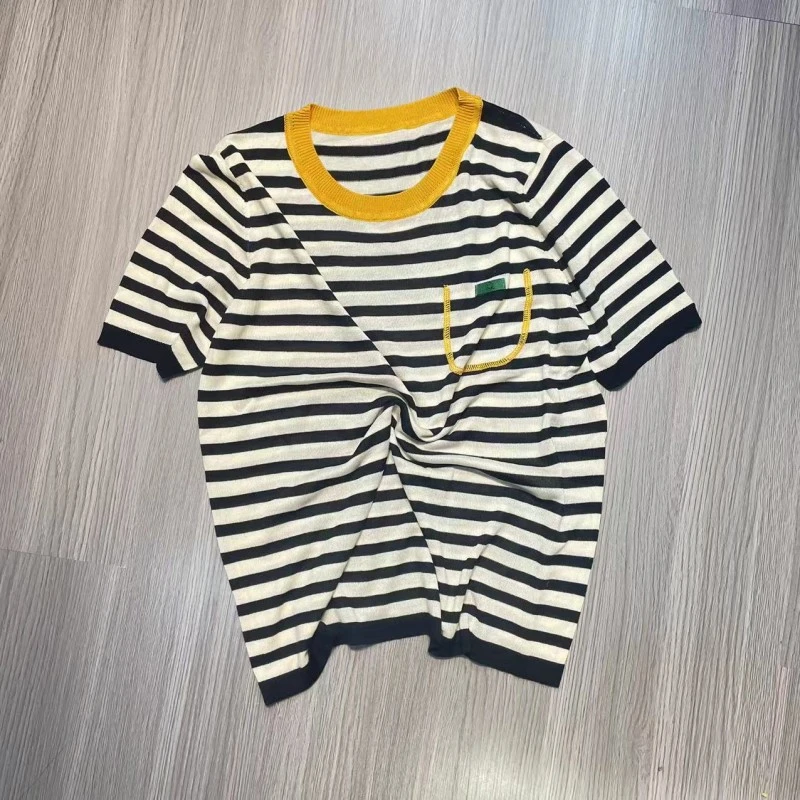 圆领撞色黑条纹夏季百搭时尚减龄潮流显瘦上衣休闲设计感