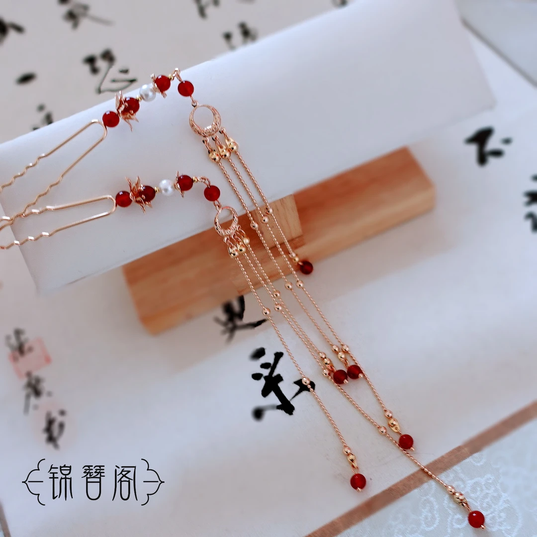 锦簪阁流苏对钗古风原创浮力款百搭流苏对钗一对发货