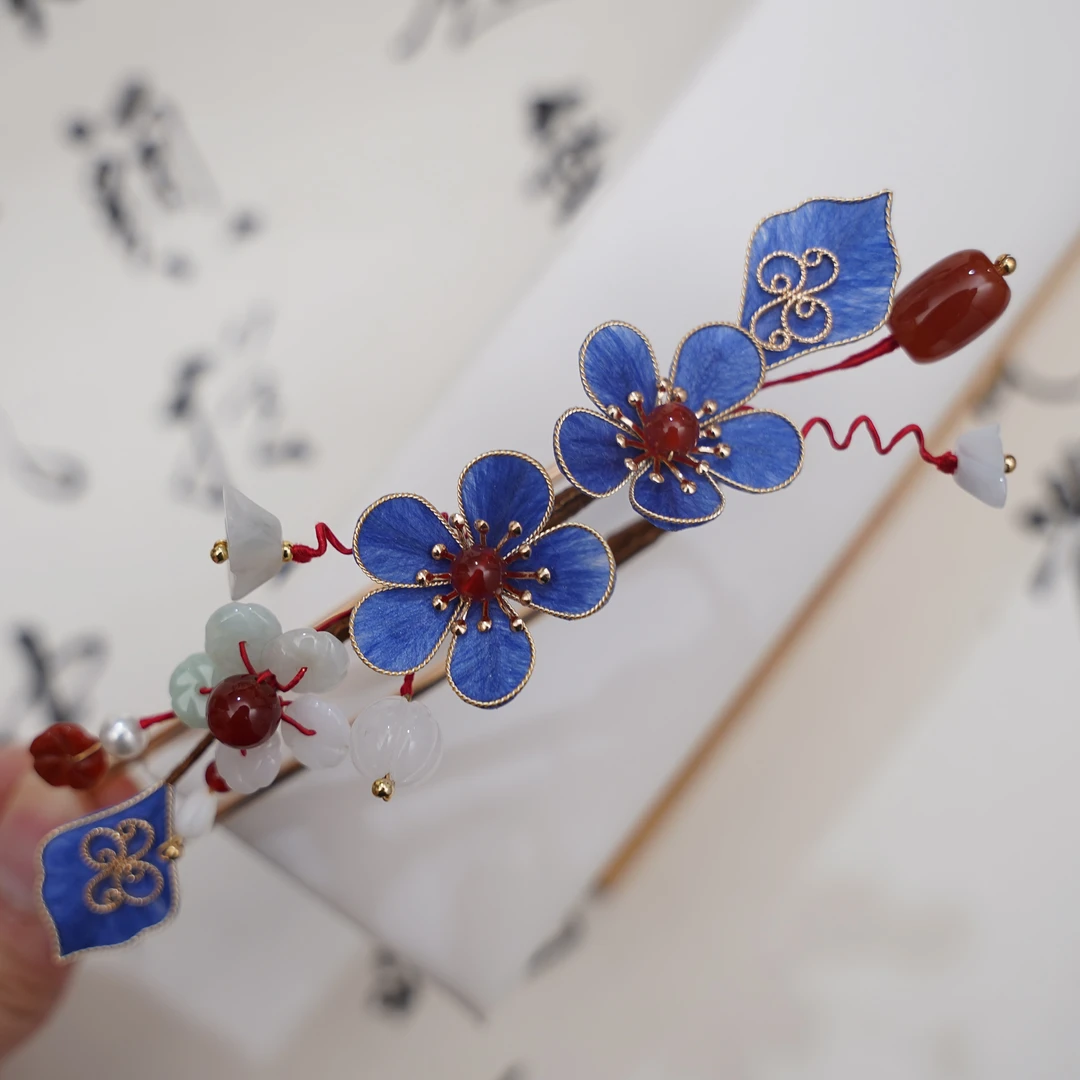 锦簪阁（思无邪）复原贵女款非遗绒花纯铜高保色百搭发饰