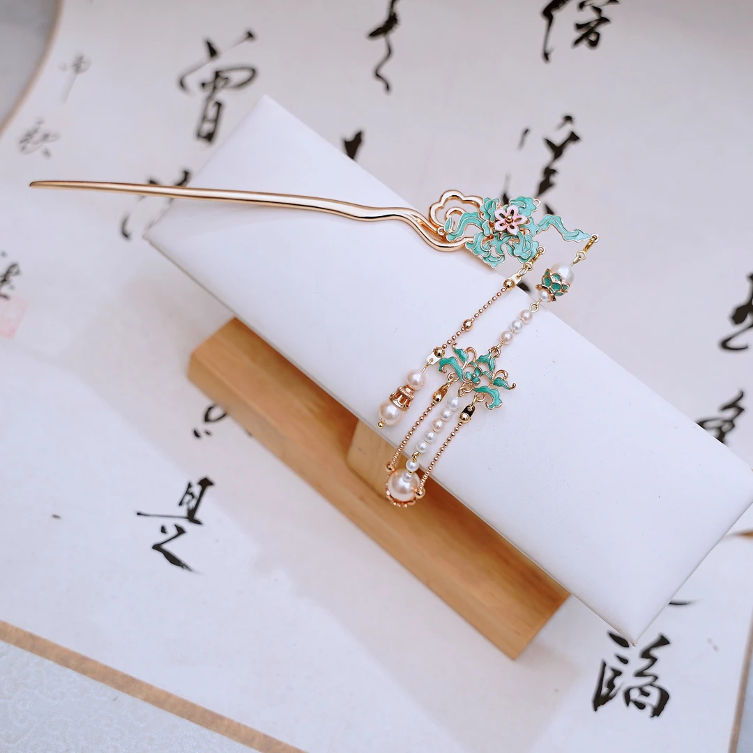 锦簪阁（碧云）原创复原烧蓝祥云流苏发簪纯铜高保色汉服百搭发饰