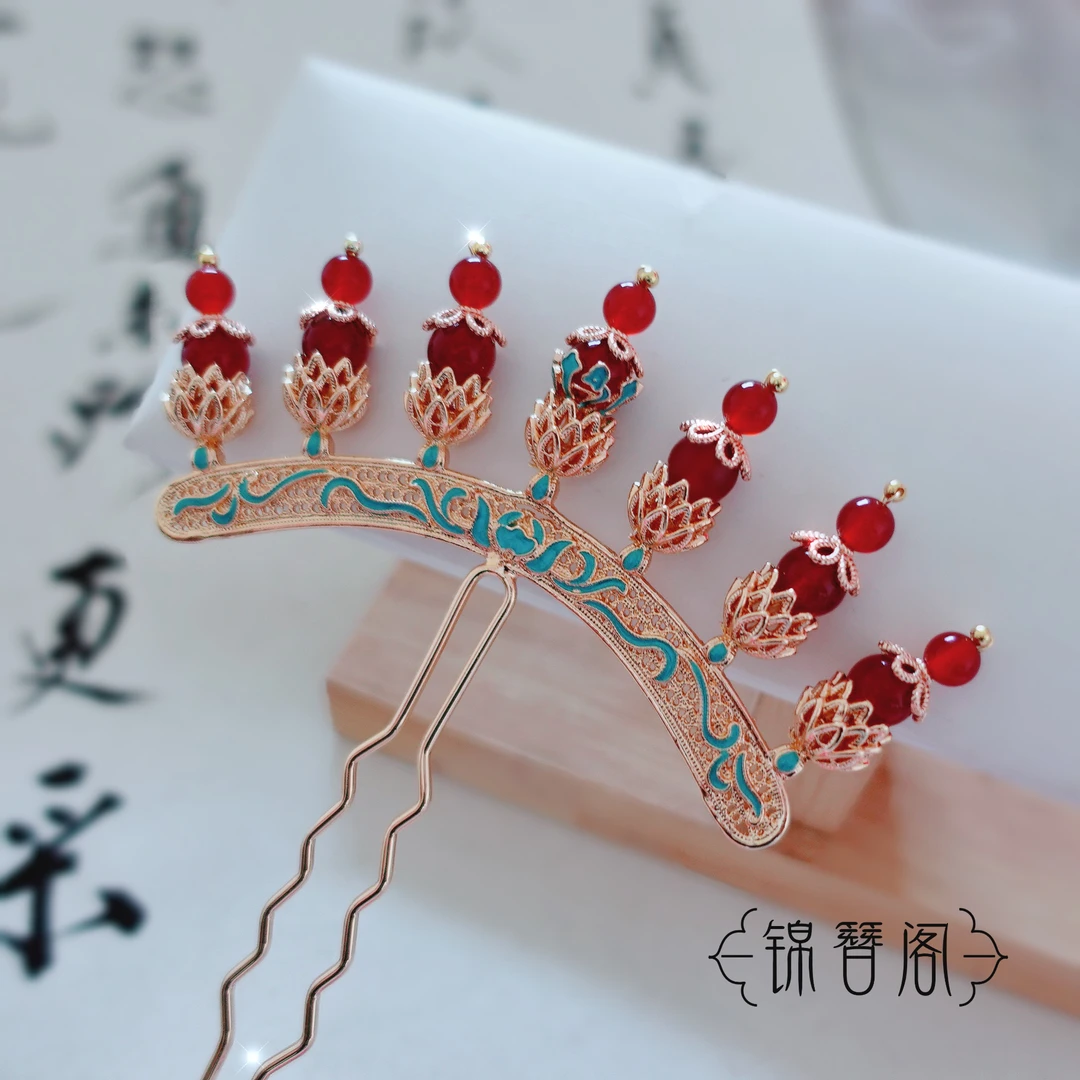 锦簪阁烧蓝发排纯铜原创古装古风百搭系列