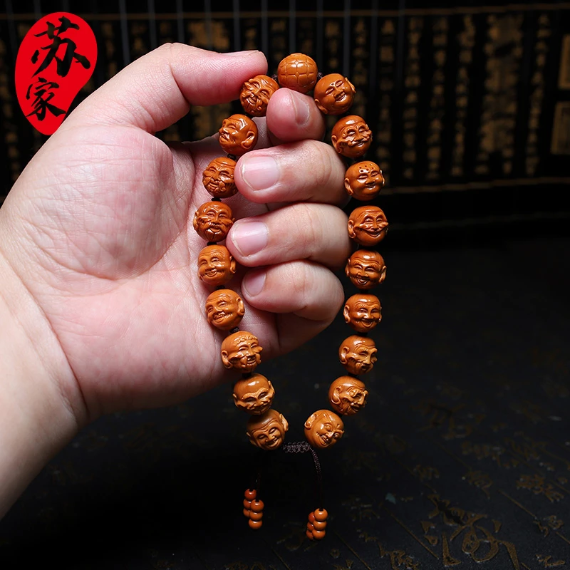 橄榄核手串14小籽十八罗汉精品核雕文玩手把件手工雕刻手链男女款