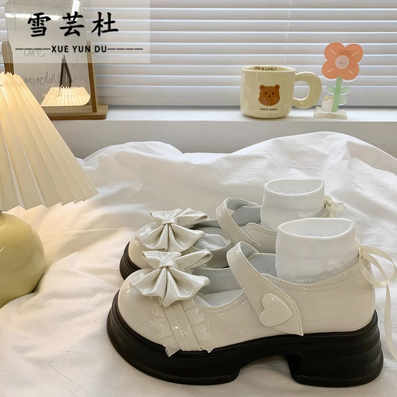 雪芸杜蝴蝶结小皮鞋女2025春秋新款厚底英伦百搭玛丽珍鞋配裙子