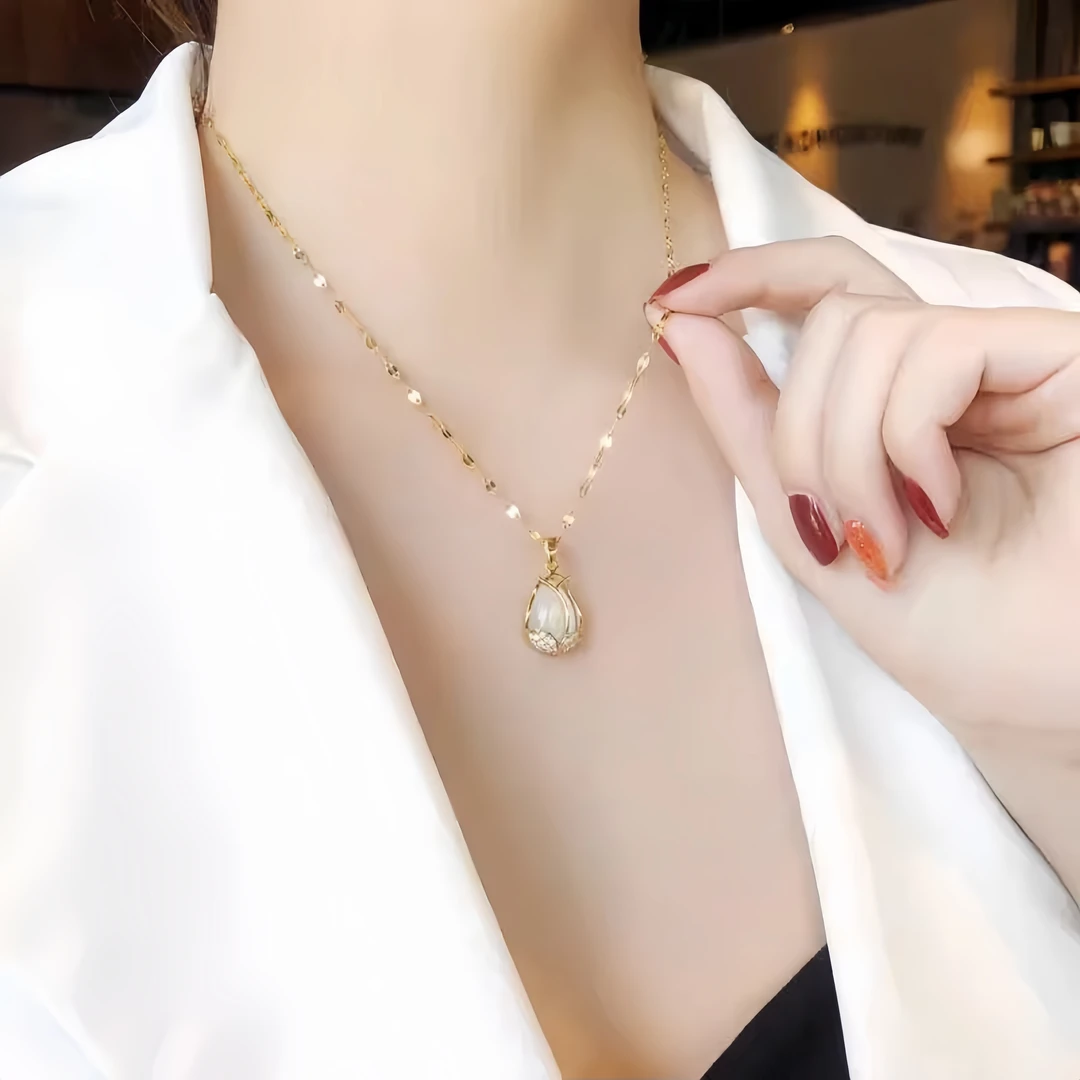 钛钢项链 郁金香吊坠项链女网红时尚百搭轻奢气质花朵坠链锁骨链