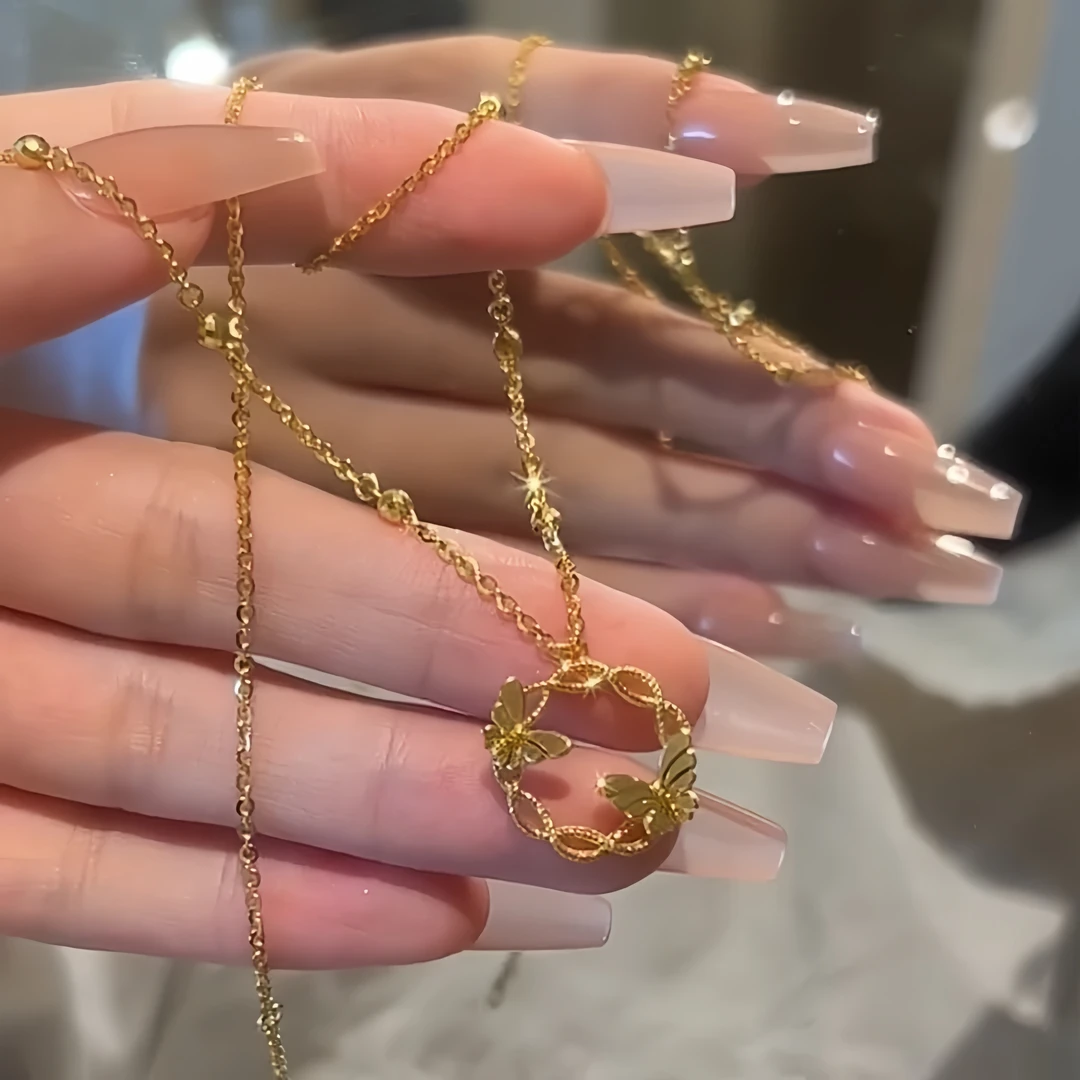 钛钢项链 双向奔赴花环蝴蝶项链女精美气质百搭环环相扣锁骨链ins