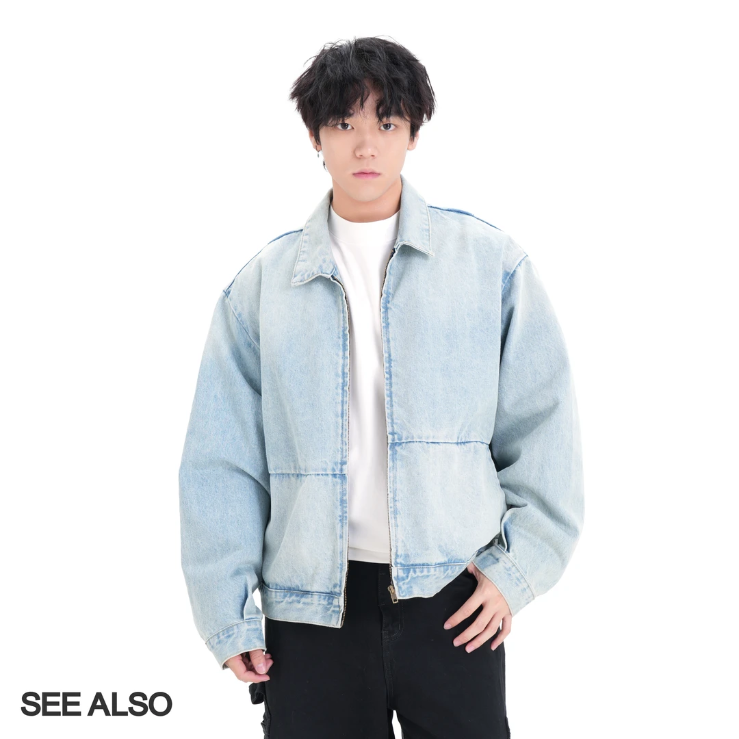 SEEALSO『高定富贵』 复古水洗拉链短款boxy短宽牛仔夹克外套LD4233