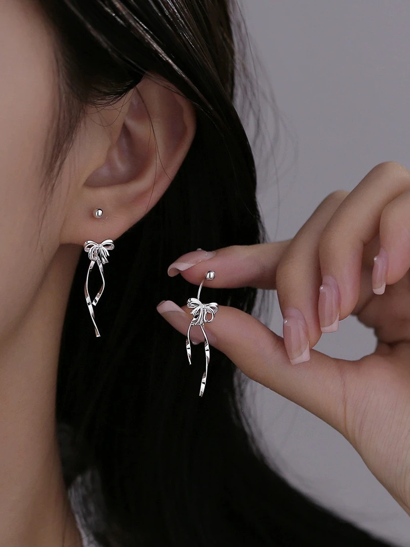 足银耳饰 蝴蝶螺丝流苏可拆卸耳钉耳坠设计感冷淡风简约气质