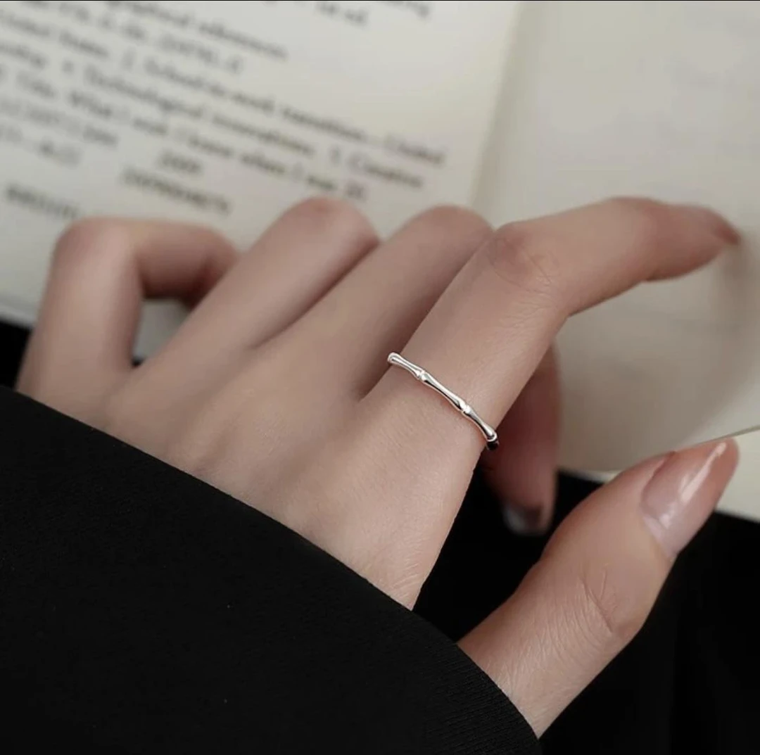 足银戒指 纯银990竹节情侣戒指ins风设计感闭口气质学生素圈百搭