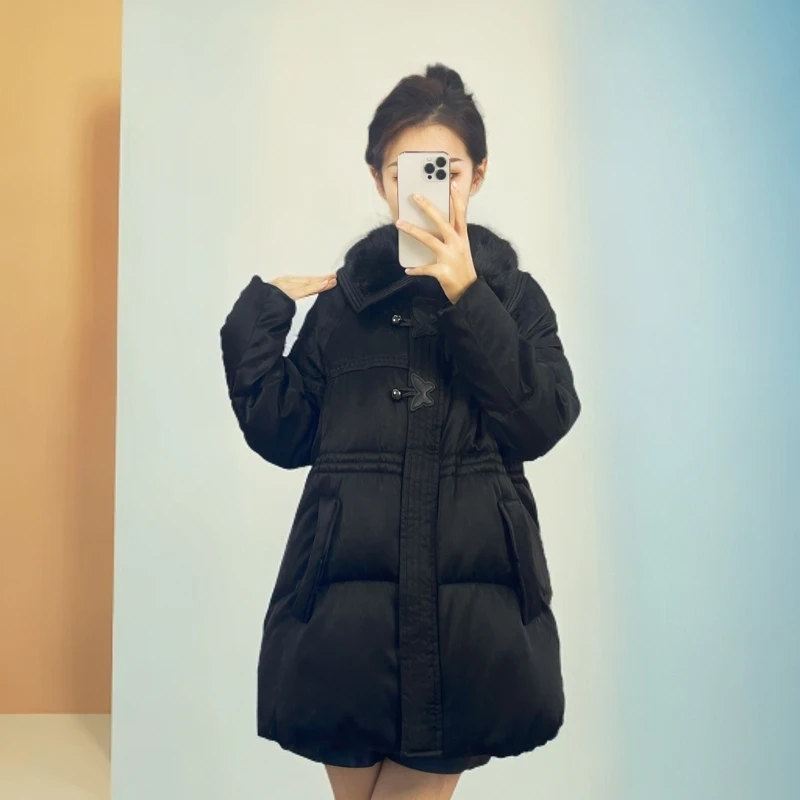 【497款】米兰国际2024新国标90白鸭绒翻领时尚毛领冬季韩版羽绒服