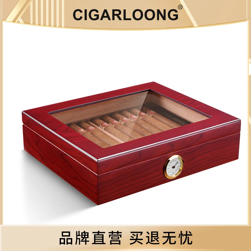 CIGARLOONG茄龙雪茄盒便携高透天窗雪茄保湿盒雪松木钢琴烤漆烟盒