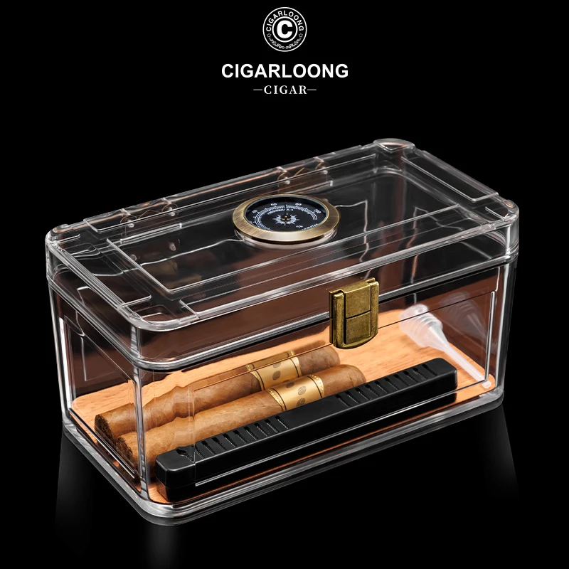 雪茄保湿盒雪松木醇养大容量便携式防潮防虫亚克力雪茄盒CA-24FA
