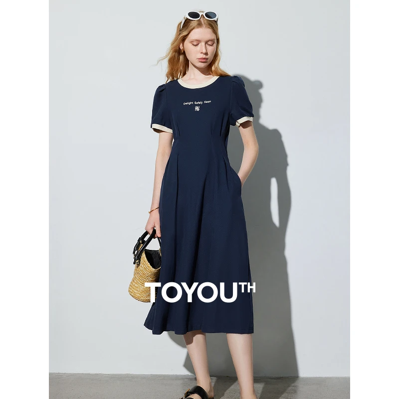 【白小姐】初语夏季气质时尚法式圆领收腰连衣裙慵懒显瘦8429804