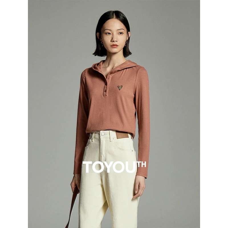 TOYOUTH初语慵懒风连帽针织衫女秋季新款简约长袖上衣8331025