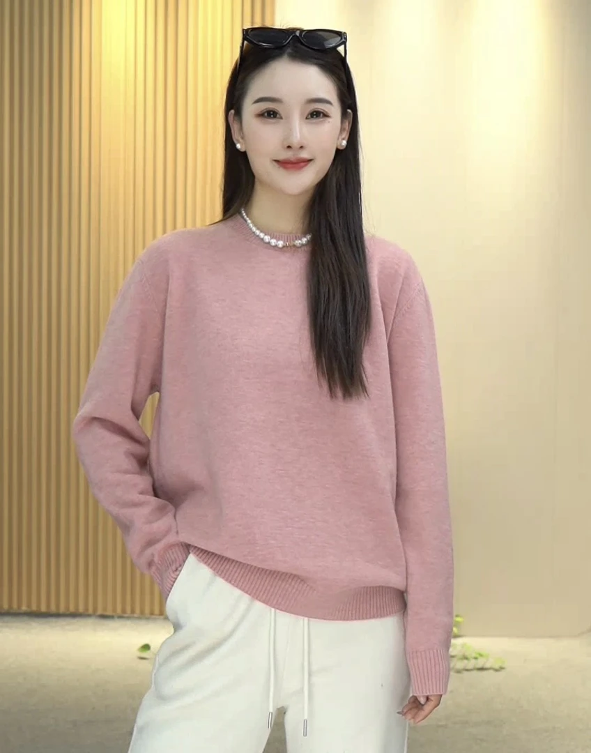 【好蒙】冬季保暖简约显瘦圆领套头毛衣宽松休闲百搭针织羊毛衫内搭