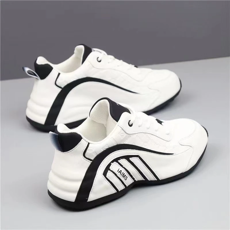 真皮高档男鞋2024秋季新款男女同款休闲运动鞋跑步百搭增高老爹鞋