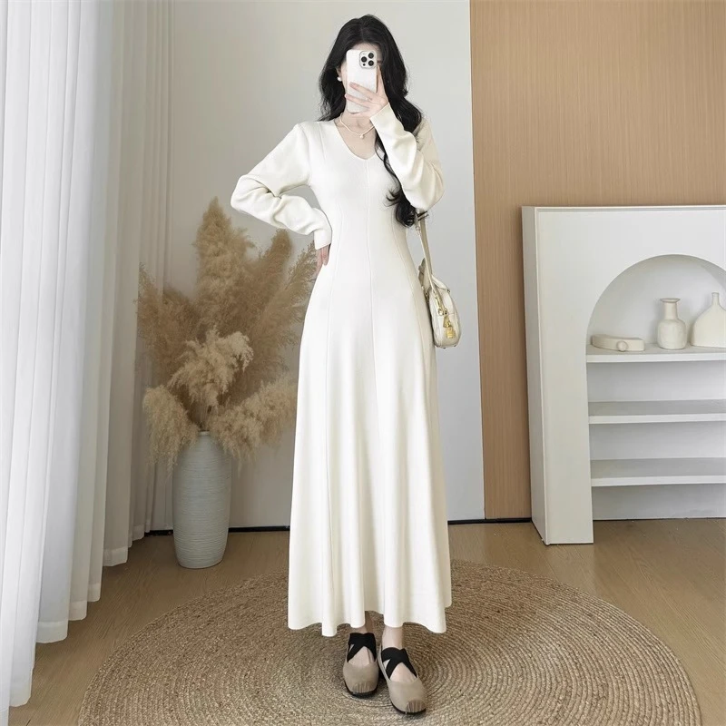 #Z1912法式温柔风针织连衣裙女秋冬新款高级感收腰显瘦内搭毛衣裙