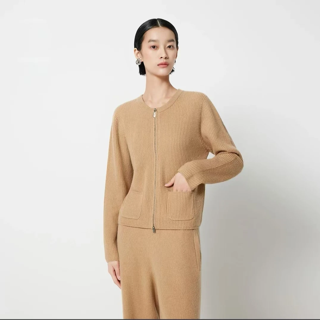 【多斯订单老钱风】大地驼全成型罗纹毛衣开衫24秋冬新品