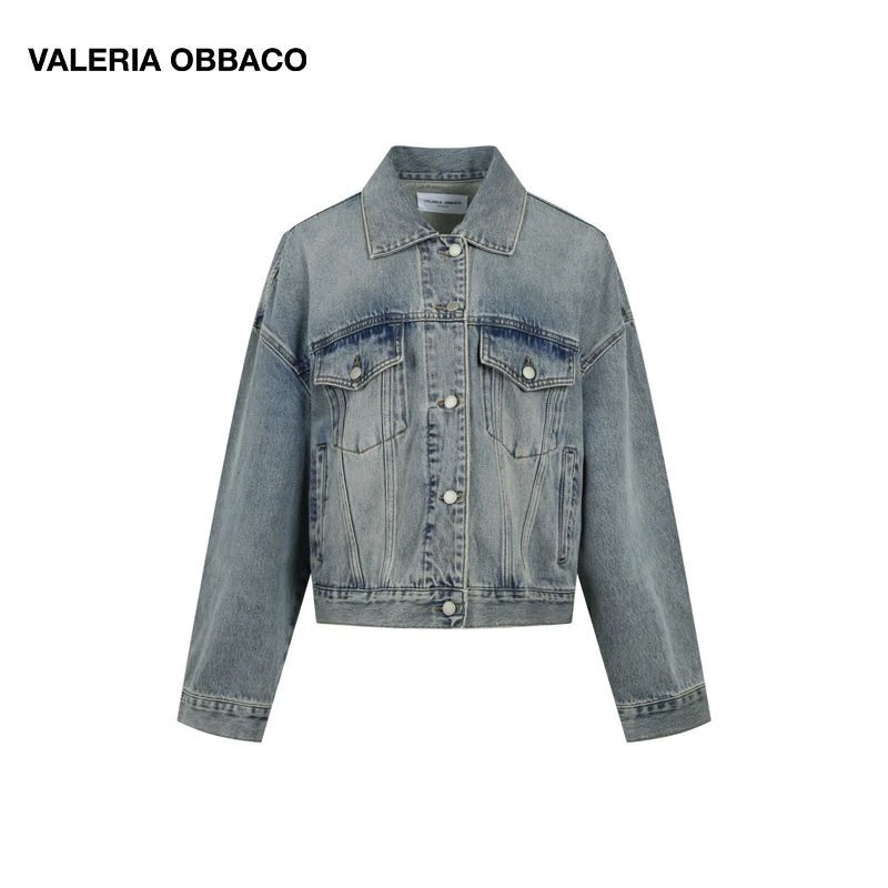 VALERIAOBBACO/瓦莱丽娅 奥贝科雕塑刺绣废土短牛仔外套复古经典
