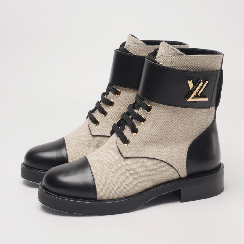 99新 LouisVuitton/路易威登  35点5码/米色拼接高帮靴