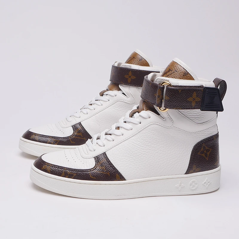 95新 LouisVuitton/路易威登 35点5码/拼接荔枝纹高帮板鞋