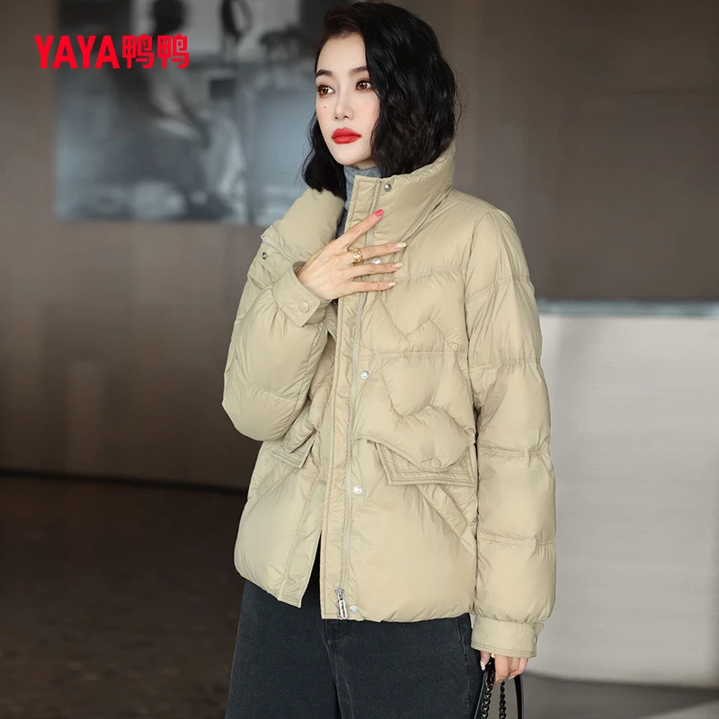 YAYA/鸭鸭羽绒服女短款2023新款时尚百搭立领小个子秋冬休闲外套