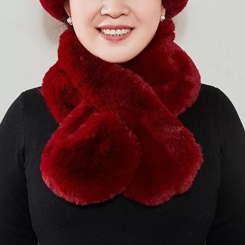 仿貂毛围巾中老年人男女围巾妈妈爸爸围巾保暖毛绒加厚纯色防寒男