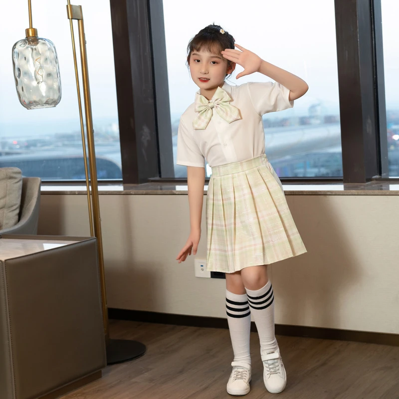姬依夏季儿童学院风百褶短裙JK裙小学生洋气百褶裙格子幼儿园服