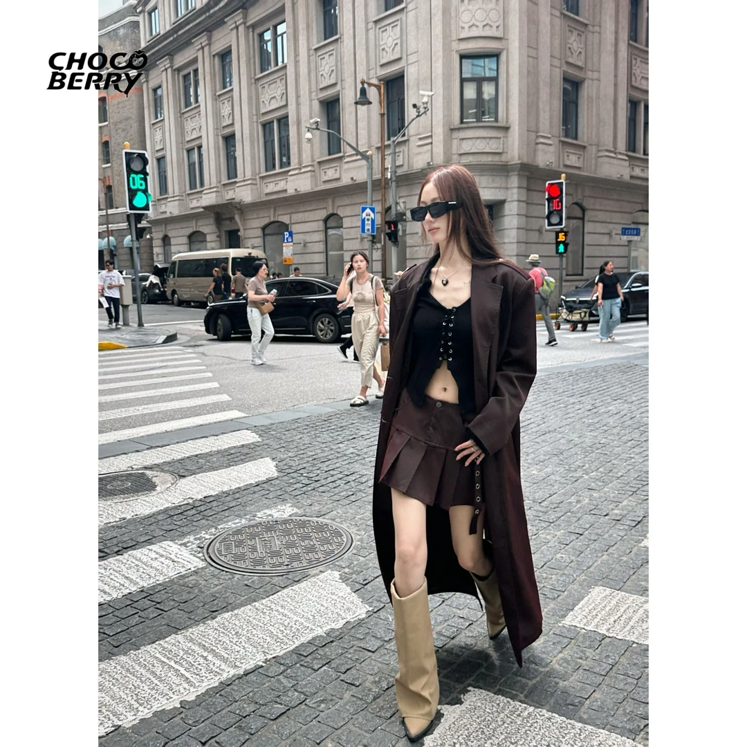 巧克莓 超模感风衣外套