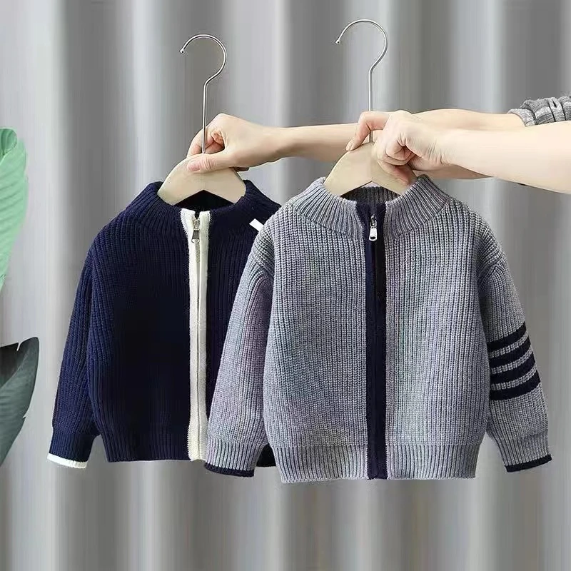 童装开衫2025新款毛衣春秋儿童条纹针织衫男童百搭拉链外套打底衫
