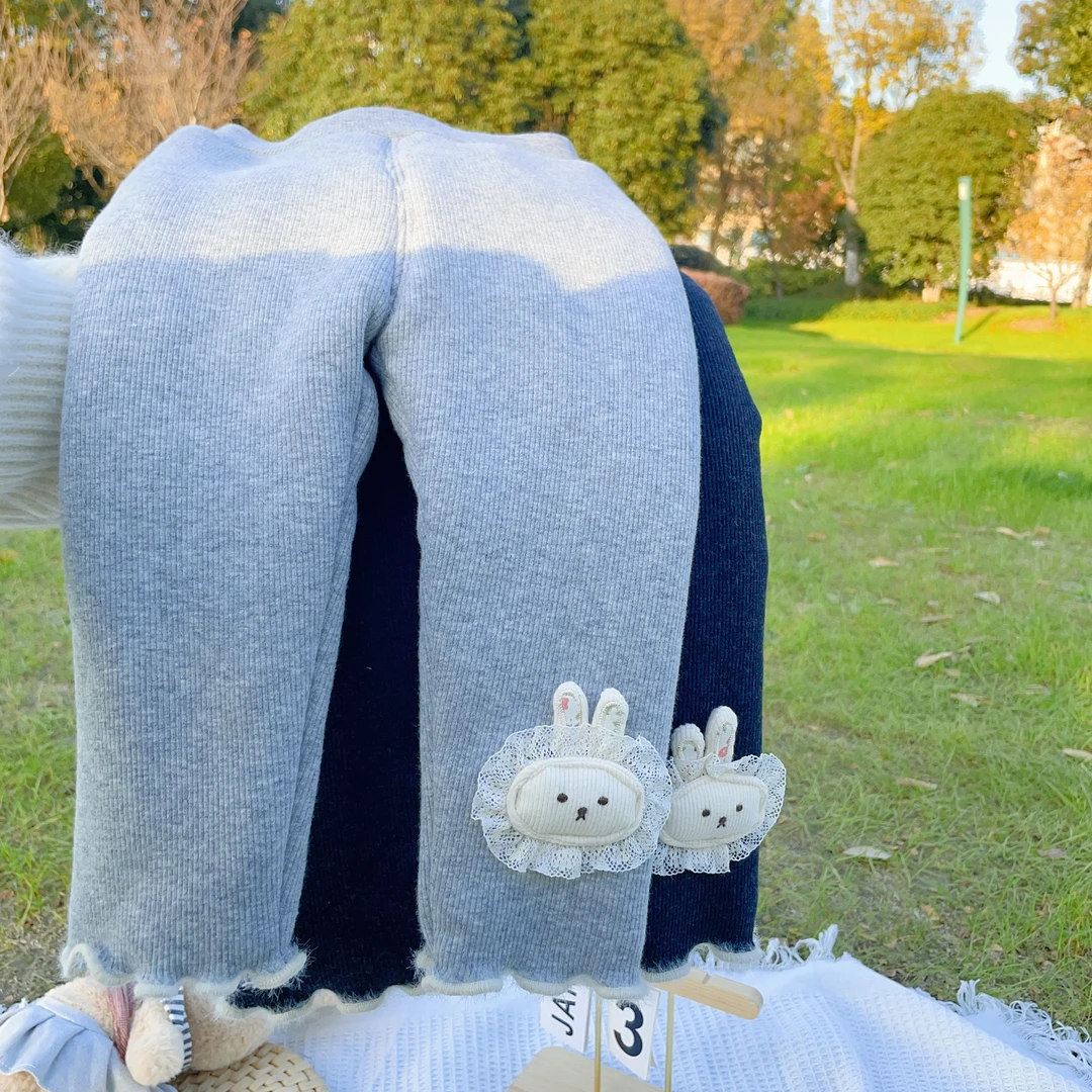 （大棉裤）蕾丝小兔子棉裤可开档保暖加厚冬季百搭打底裤棉裤1556