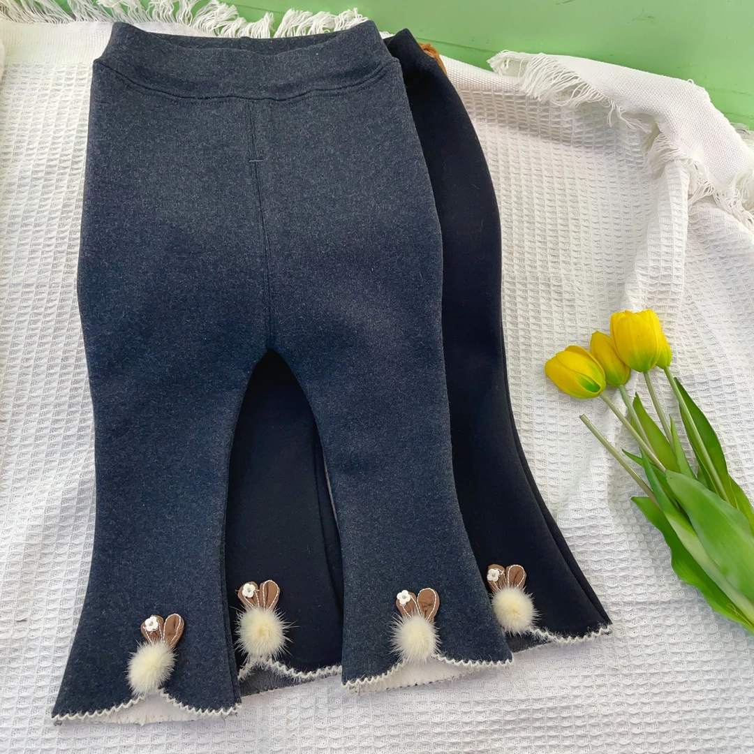 （加绒喇叭裤） 小花520G可开档小童加绒加厚宝宝百搭喇叭裤-1527